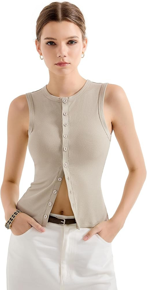 SUUKSESS Women Button Down Going Out Trendy Tops Ribbed Sexy Vest Y2K Tank Tops | Amazon (US)