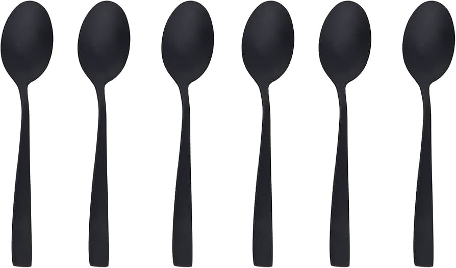 Gugrida Teaspoon Set of 6, 6.29 inches 18/0 Stainless Steel Black Metal Dessert Spoon, Satin Fini... | Amazon (US)