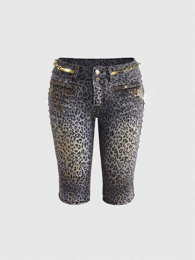 ROMWE Grunge Punk Summer Outfits Y2K Retro Hot Girl Leopard Print Metal Rivet Sexy Ultra Low Wais... | SHEIN