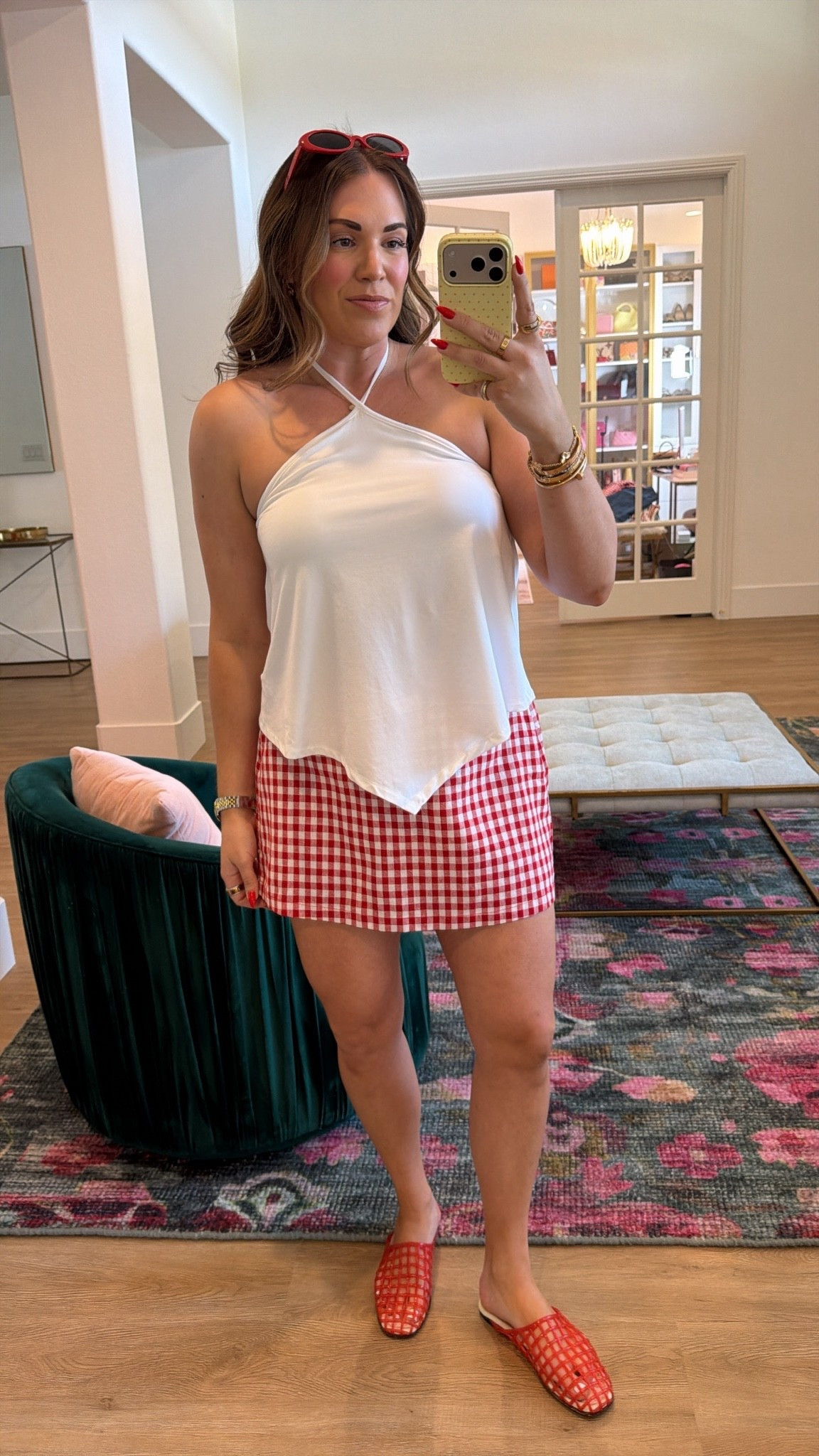 curvy midsize summer look! wearing size large in white handkerchief top and size medium in skort. 50% off this weekend!

#LTKSeasonal #LTKMidsize #LTKSaleAlert