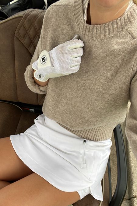 cozy fall golf outfit 🤍 golf skirt | cashmere like sweater | golf polo for women | golf shoes for women

#LTKSeasonal #LTKstyletip #LTKshoecrush