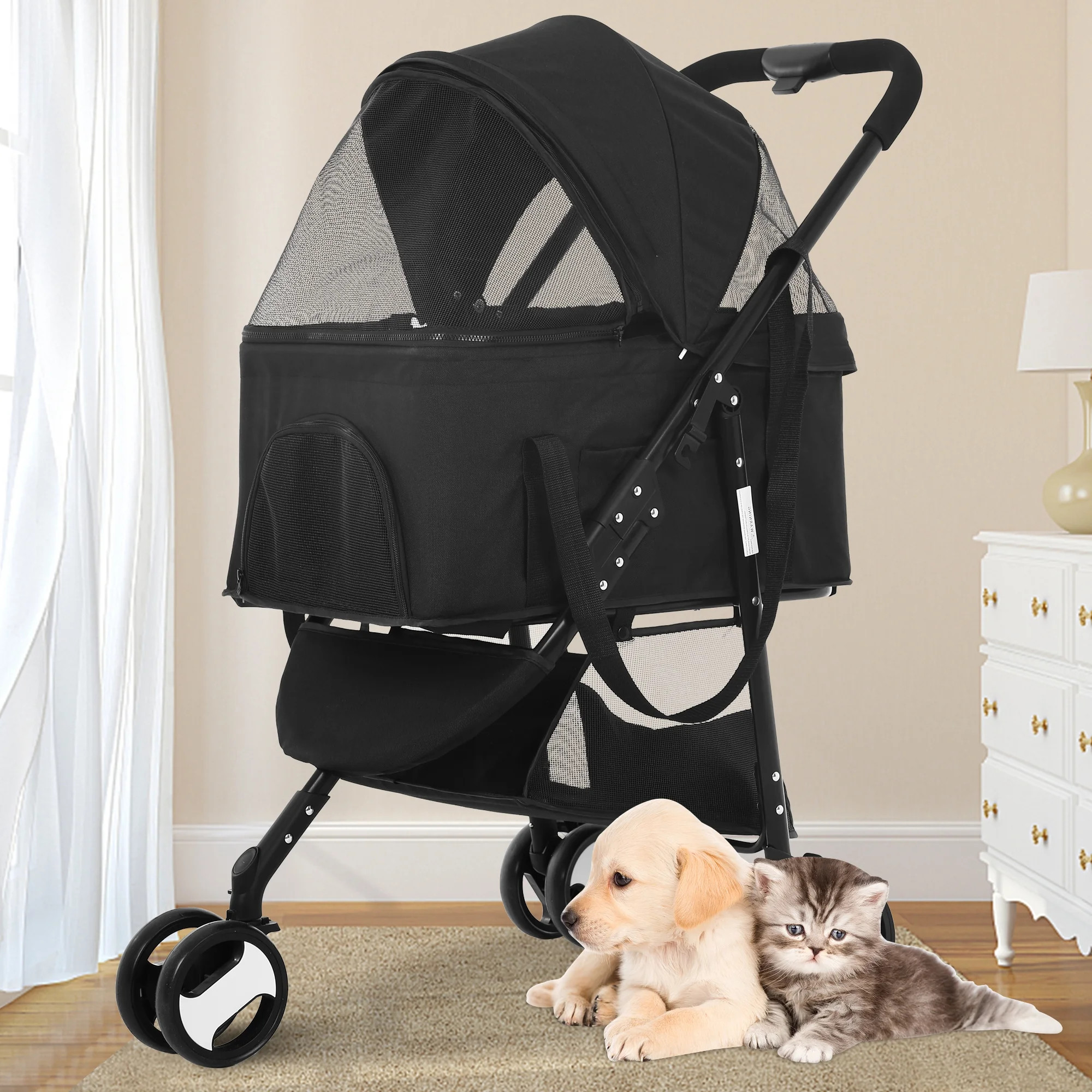 Folding Dog Stroller Pet Stroller with Detachable Carrier Storage Basket, 3-in-1 Travel Stroller ... | Walmart (US)