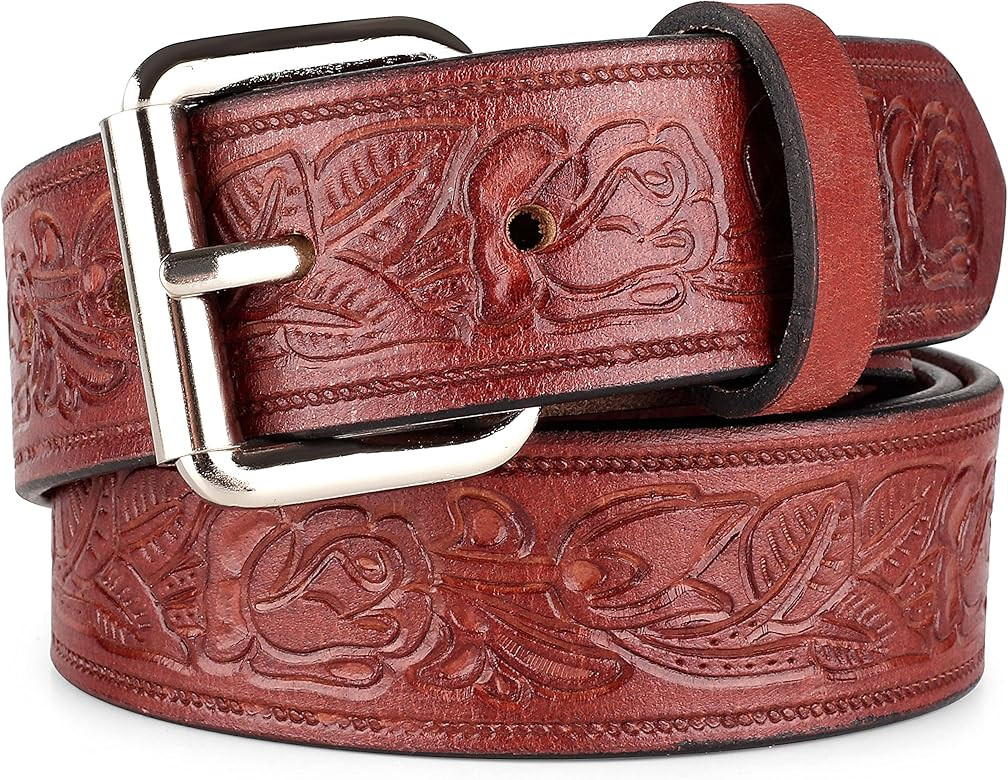 F&L CLASSIC Full Grain Western Engraved Tooled Leather Belt Strap or Belt 1-1/2" w/Snaps for Inte... | Amazon (US)
