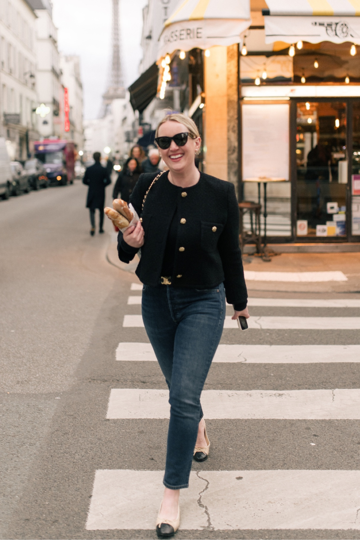 Classic outfit featuring cropped tweed jacket (M)
Bodysuit (L)
Agolde Nico jeans (28)
Ballet flats 

#LTKSeasonal