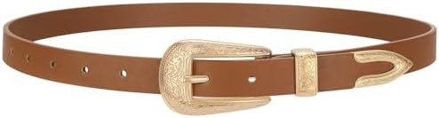 SUOSDEY Western Skinny Leather Belt for Women Cowgirl Cowboy Carving Buckle Waist Belt for Jeans ... | Amazon (US)
