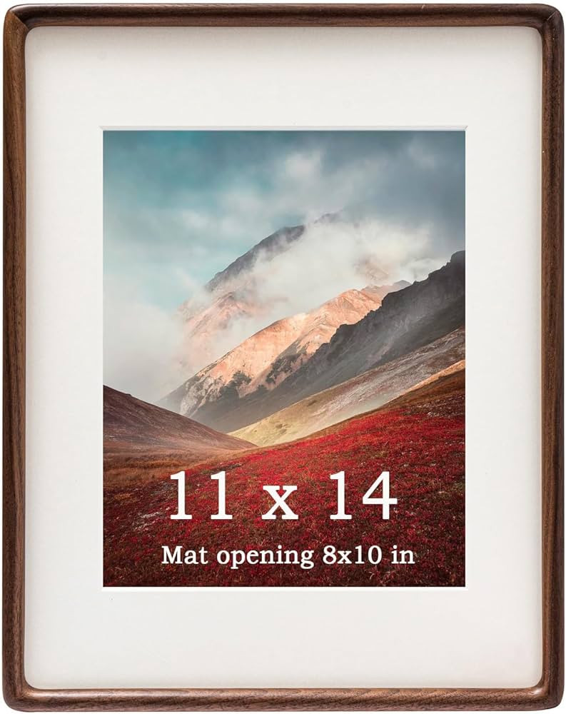 11x14 Frame Natural, Solid Walnut Wood 11 x 14 Picture Frame with Mat for 8 x 10 Image, Wall Gall... | Amazon (US)