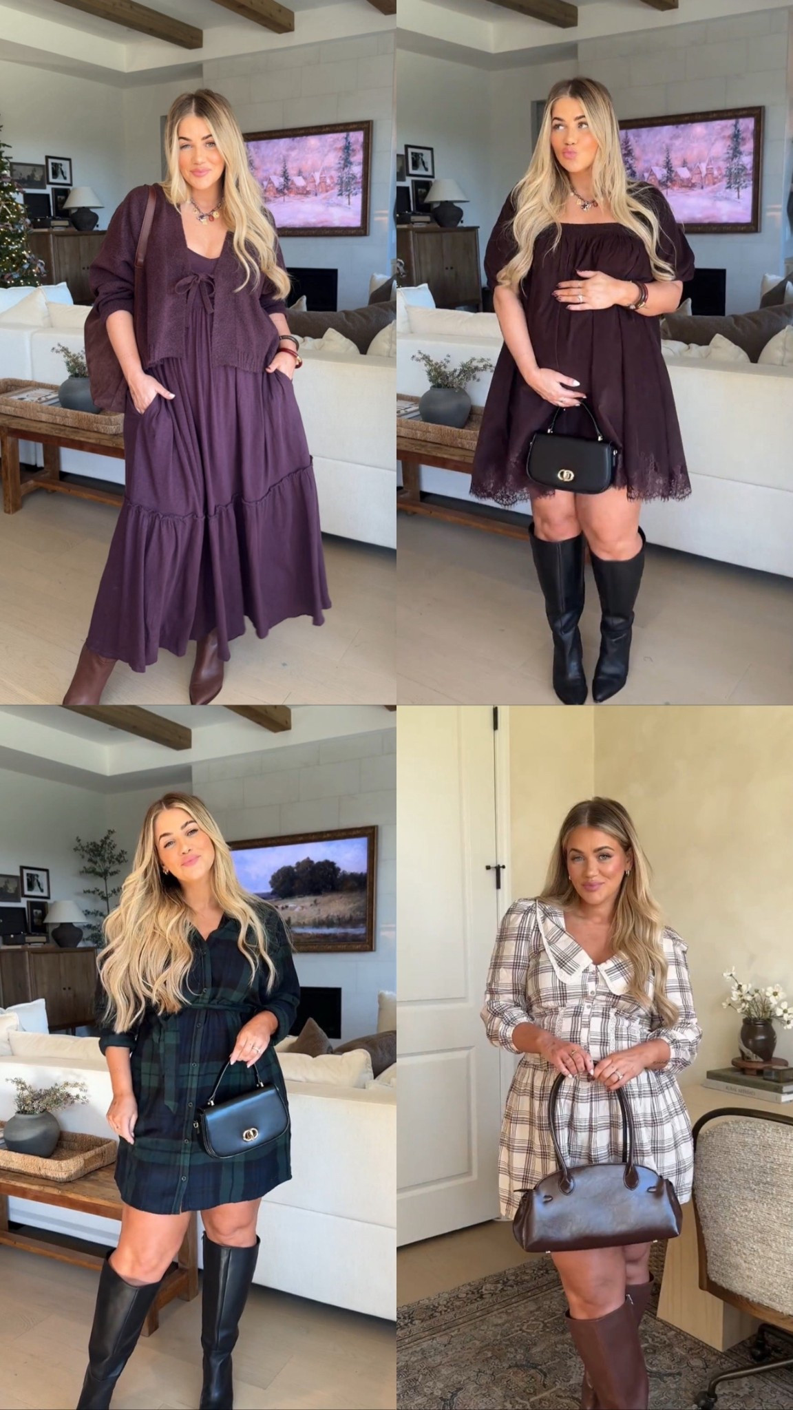 Roundup of some of my fave dresses for Thanksgiving this year🦃🤍 

Purple- large in both
Brown- 10
Both plaids- large 

#LTKMidsize #LTKgrwm #LTKHoliday