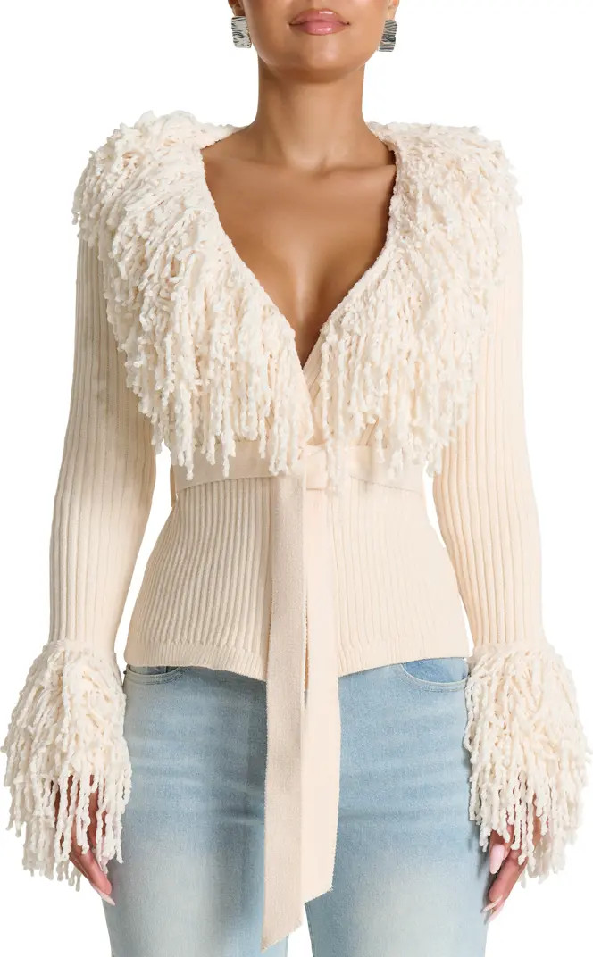Naked Wardrobe Fringe Tie Waist Chenille Cardigan | Nordstrom | Nordstrom