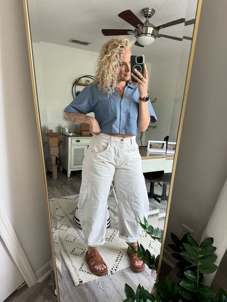 I am obsessed with these barrel jeans from Free People. I now own them in two different colors. They’re so cute and comfortable. I also linked my new favorite sandals. I can’t link the shirt. It’s from TJ Maxx.

#LTKfindsunder100 #LTKover40 #LTKstyletip