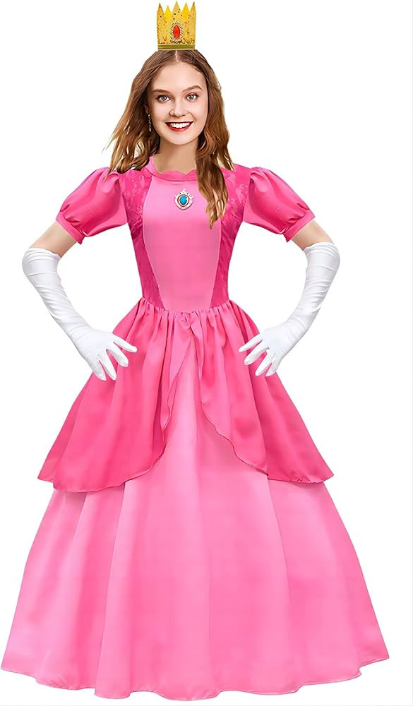 Vowdicua Princess Peach Dress Adult Super Brothers Costume With Crown For Halloween Party Red X L... | Amazon (US)