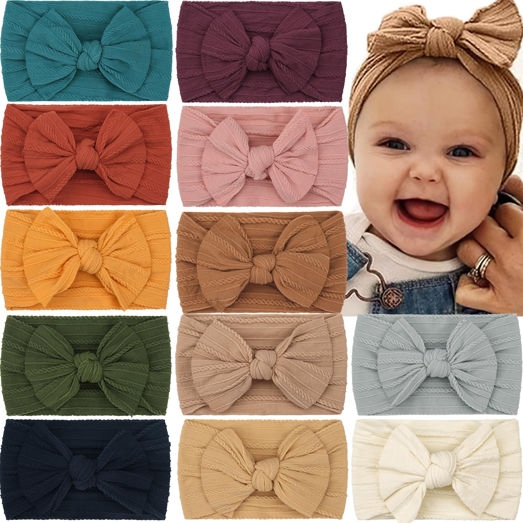 CÉLLOT Super Stretchy Soft Knot Headbands with Hair Bows Head Wrap Hair Accessories For Newborn ... | Amazon (US)