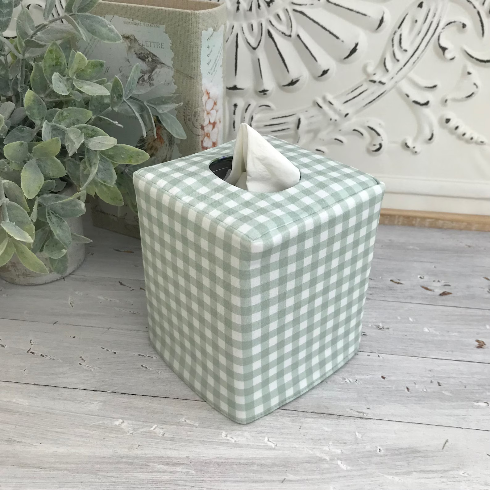 Green Gingham/green Linen Blend Reversible Tissue Box Cover - Etsy | Etsy (US)