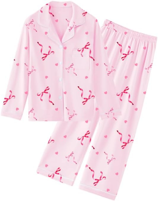 QZH.DUAO Girl & Women's 100% Cotton Pajamas Set Long Sleeve Button Down Sleepwear Nightwear Soft ... | Amazon (US)