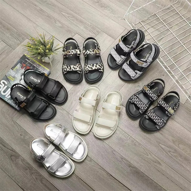 Designer Women Act Flat Sandal Designer Shoes Black White Lambskin HOOK & LOOP Sandals Gold Metal... | DHGate