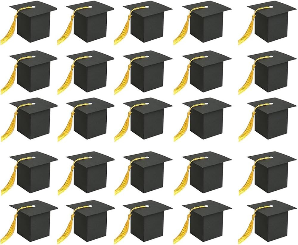 BinaryABC Graduation Candy Boxes Party Favors,Graduation Cap Gift Box with Tassel,15Pcs(Black) | Amazon (US)