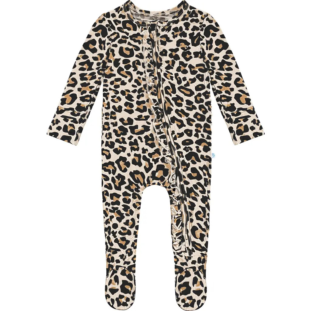 Posh Peanut Lana Leopard Ruffle Footie at Nordstrom, Size 6-9M | Nordstrom