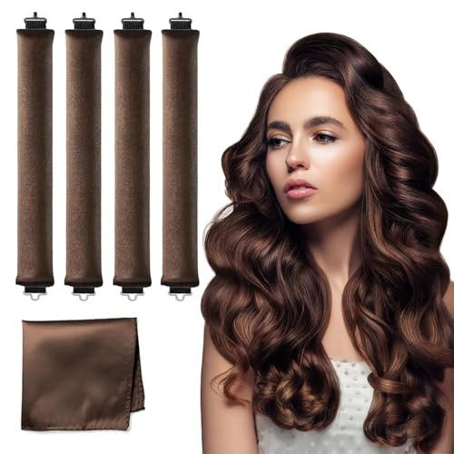 HAIOLORPRO Heatless Hair Curler Velvet, Heatless Curls Overnight Hair Curlers to Sleep in, Overnight Rods Heatless Curls for Short Long Hair All Hair Types Styling Tools-4PCS Brown | Amazon (US)