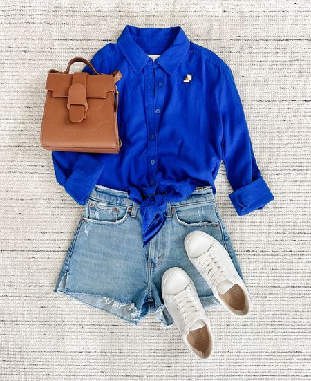 Spring and summer outfit with bright blue top paired with mom jean shorts and sneakers for a chic look. Bottoms are 20% off and top is on sale for 56% off 

#LTKSaleAlert #LTKSeasonal #LTKStyleTip