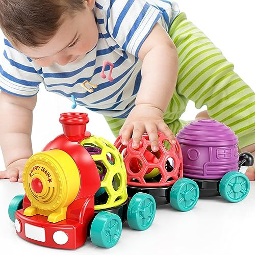 MOONTOY Baby Cars Toys for Babies 6-12 Months, Infant Toys Train Baby Boy Toys Soft Cars Ball Rattle Musical Toddler Push and Go Truck for 1 2 Year Old, Development Gift for 7 8 9 10 18 Month Boy Girl | Amazon (US)