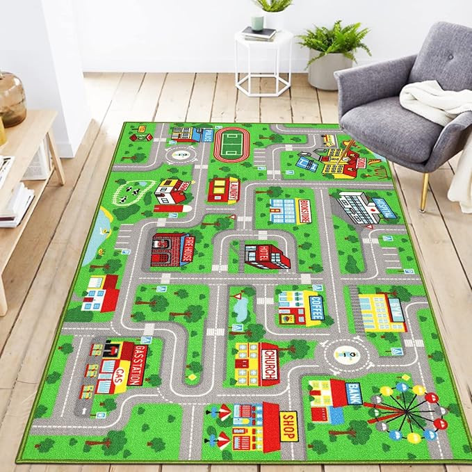 Yincimar Kids Playroom Rug City Life Playmat Kids Rug for Hot Wheels Car 5.2'x3'3" City Map Traff... | Amazon (US)