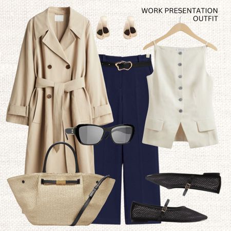 Work presentation/meetings outfit 👩🏼‍💻

‼️Don’t forget to tap 🖤 to add this post to your favorites folder below and come back later to shop

Make sure to check out the size reviews/guides to pick the right size

Spring Work Outfit, Spring Style, Spring Summer Outfit Inspiration, Smart Casual, Workwear, Trench Coat, Waistcoat, Navy Tailored Trousers, Raffia Bag, Pumps, Sunglasses 

#LTKeurope #LTKSeasonal #LTKstyletip