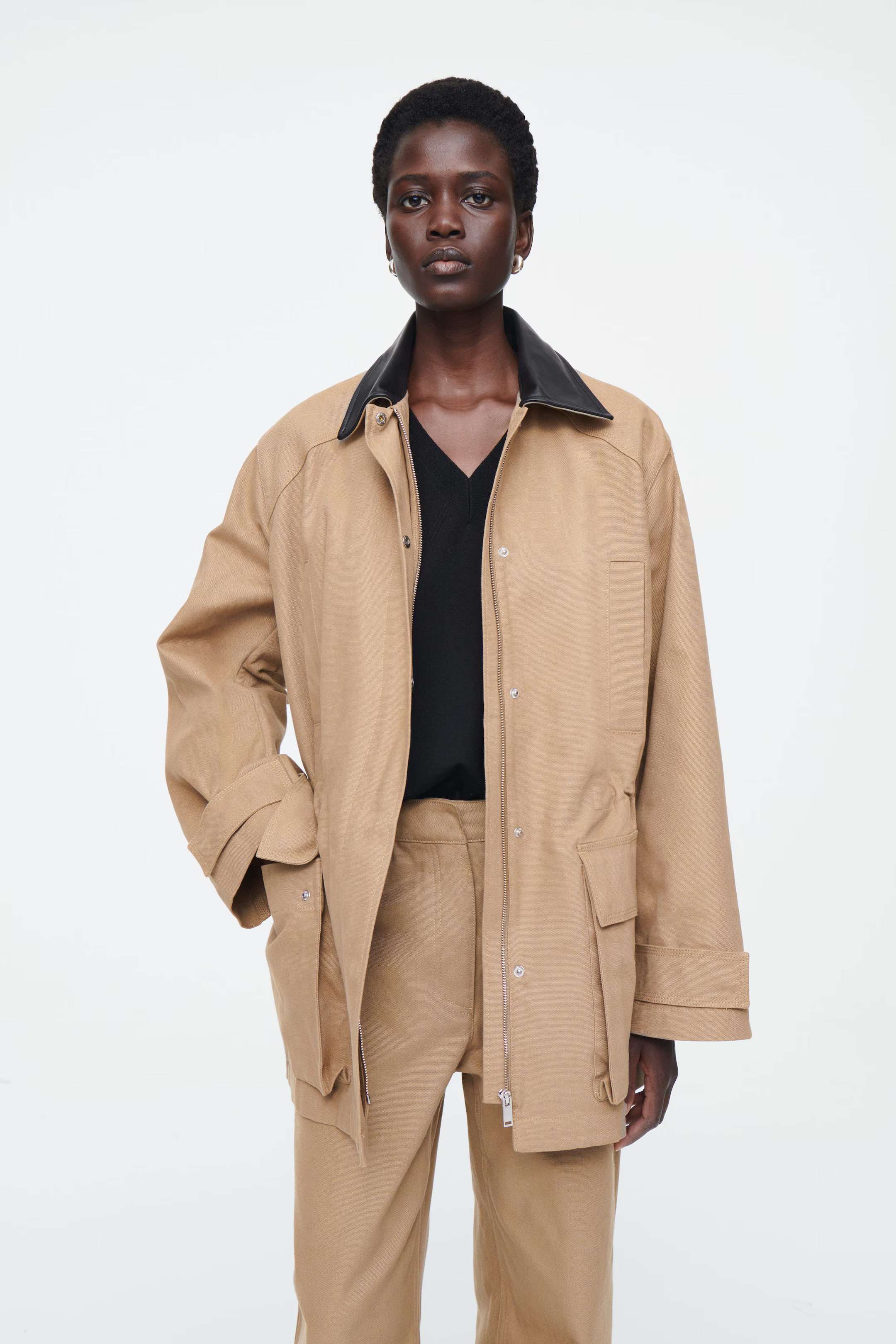 LEATHER-COLLAR FIELD JACKET - CAMEL | COS (AU)