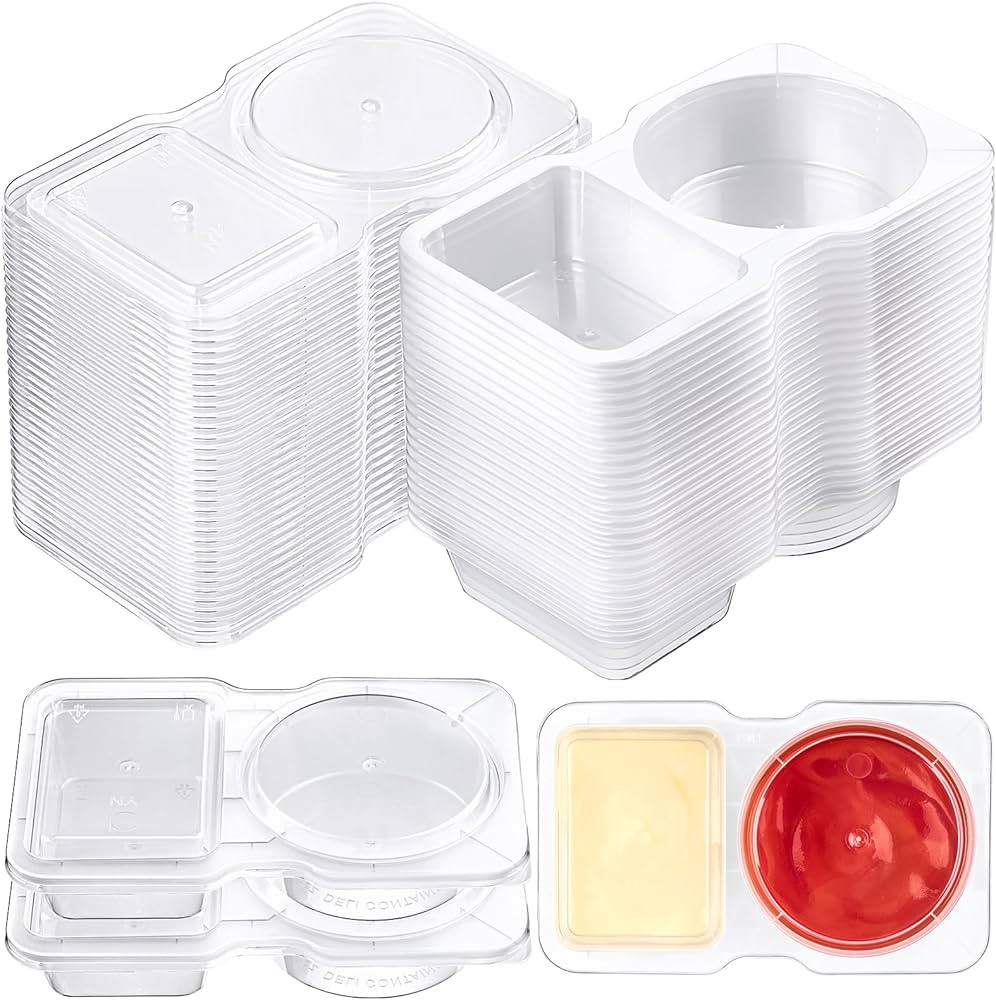 Qeirudu 20 Pack Double Compartment Condiment Container with Lids, 4.5oz Plastic Snack Pack Contai... | Amazon (US)