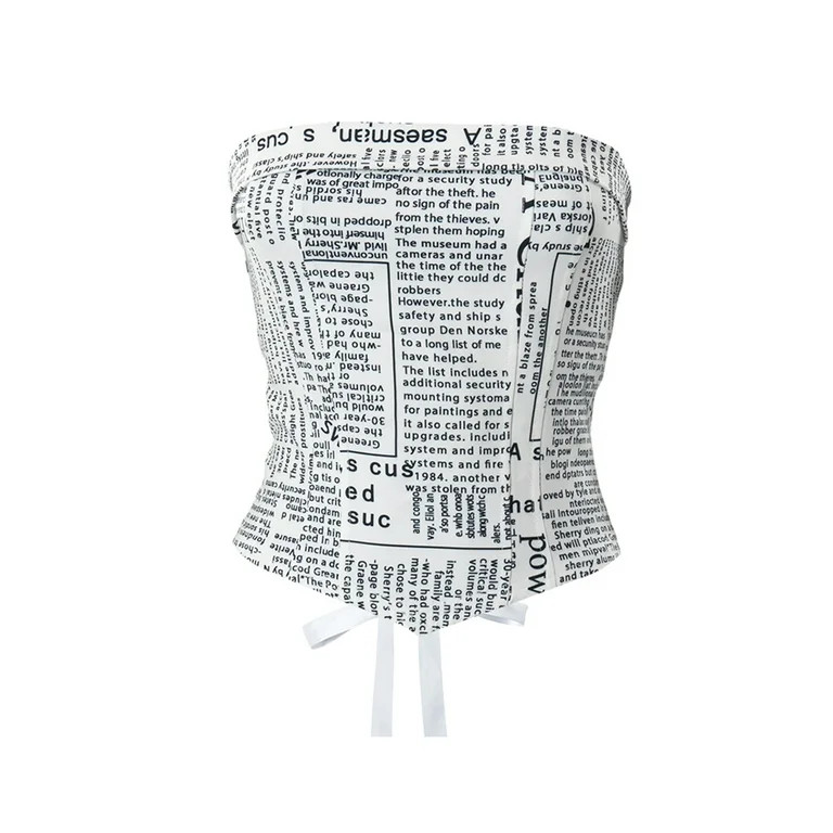 Gwiyeopda Women Sleeveless Newspaper Print Off-Shoulder Tube Top Tank Top,S/M/L | Walmart (US)