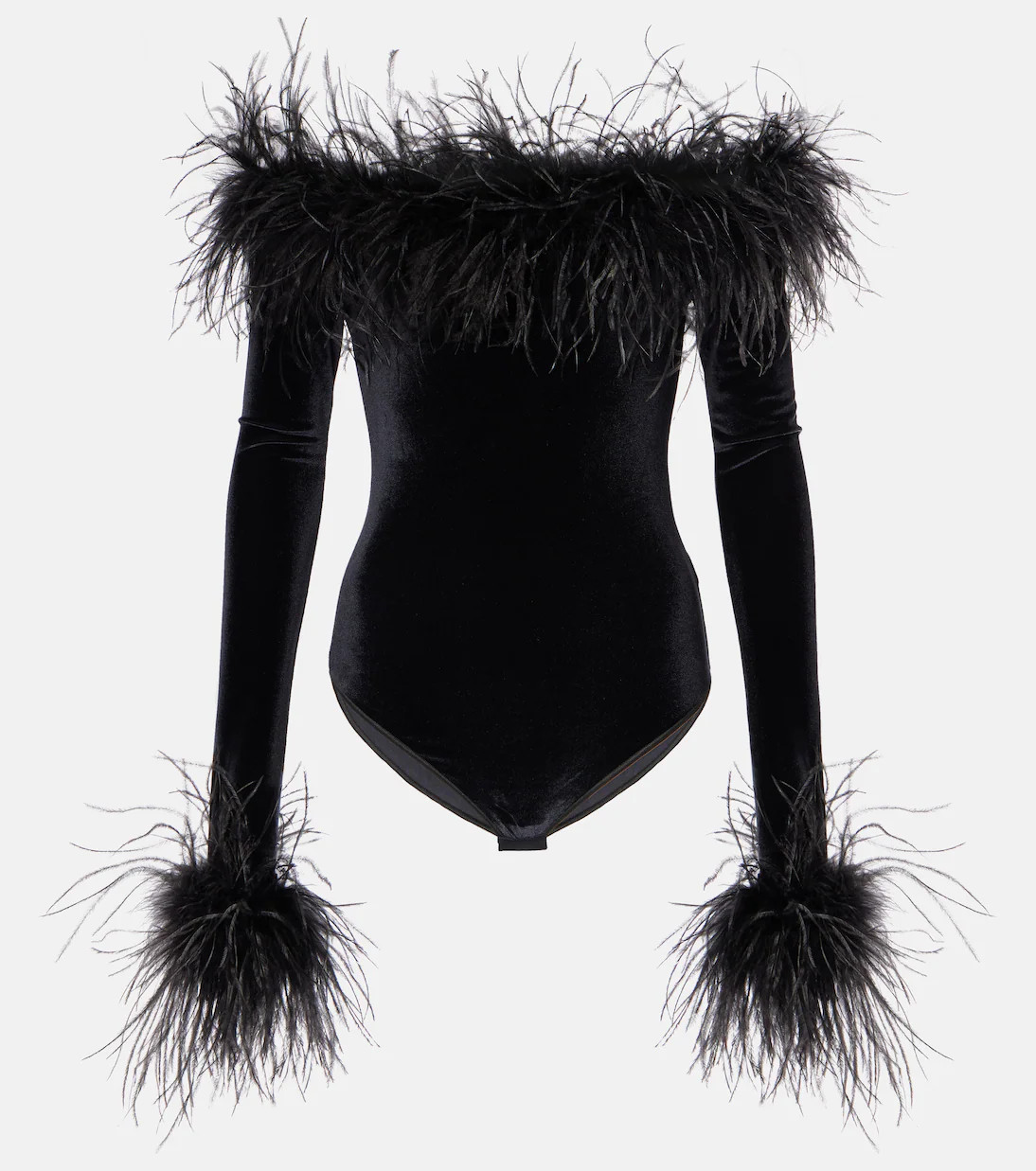 Feather-trimmed velvet bodysuit | Mytheresa (UK)
