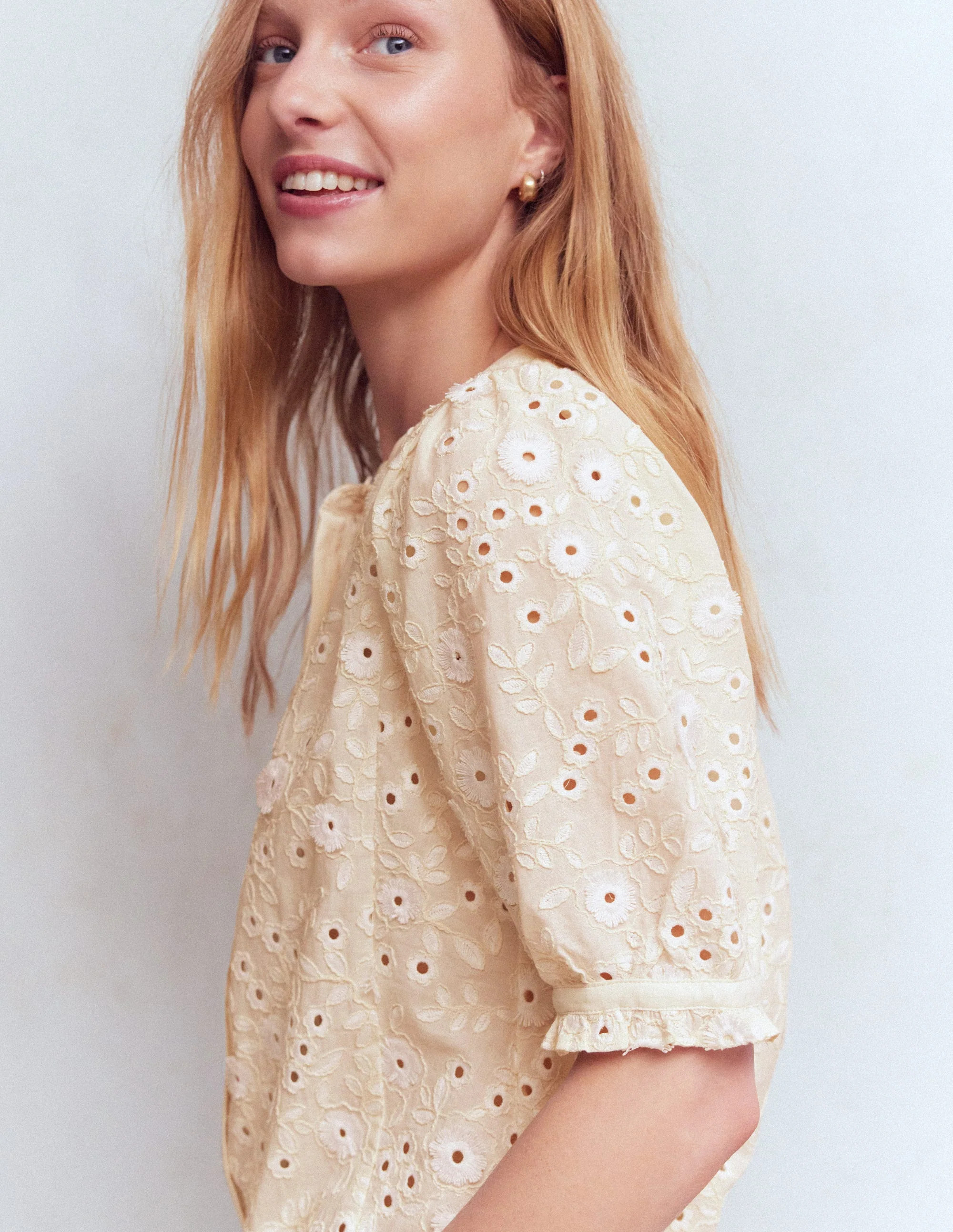 Camille Embroidered Cotton Top-Ivory Broderie | Boden (US)