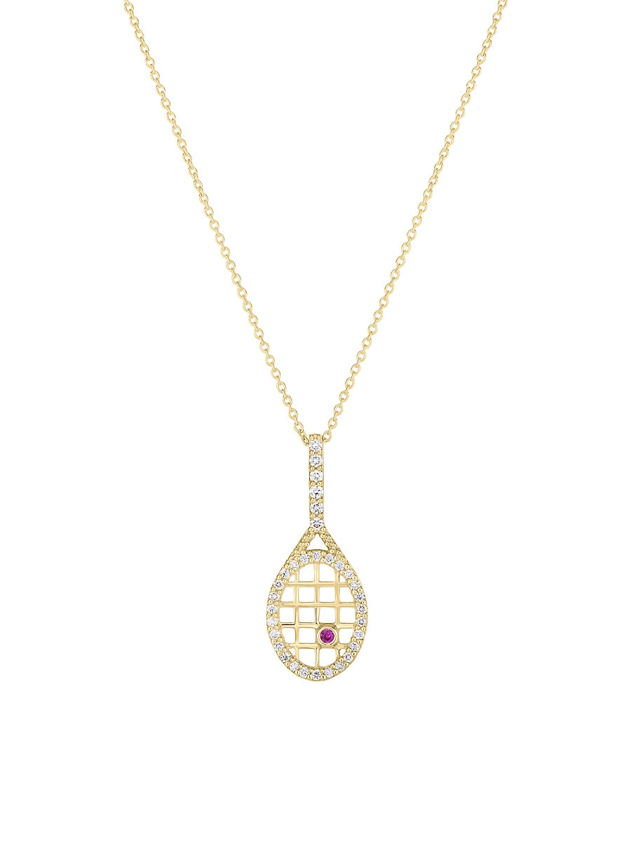 Women's Tiny Treasures 18K Gold, Diamond & Ruby Tennis Racket Necklace - Yellow Gold | Saks Fifth Avenue