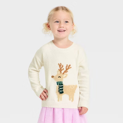 Toddler Girls' Jacquard Crewneck Pullover Sweater - Cat & Jack™ Cream | Target