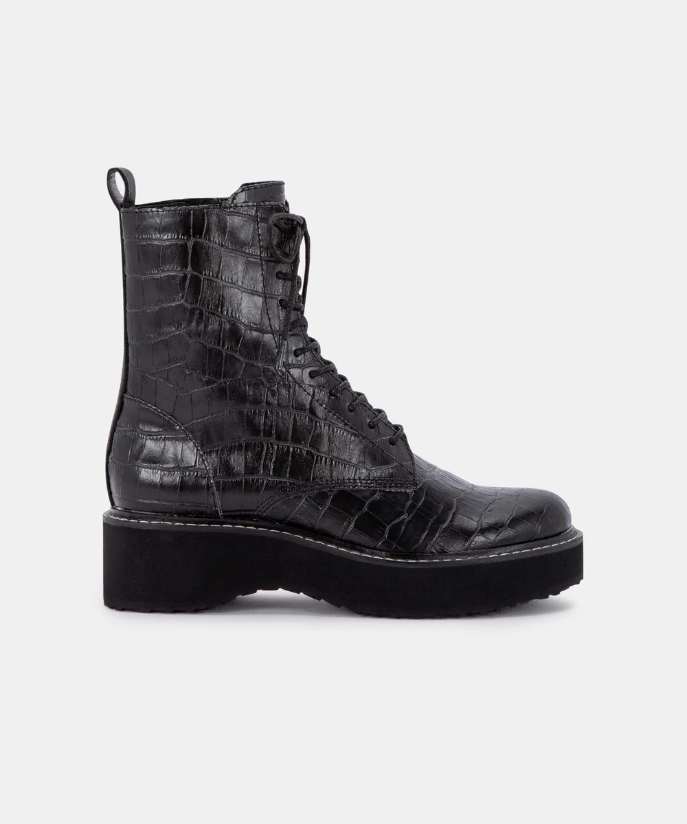 VELA BOOTS IN NOIR CROCO PRINT LEATHER | DolceVita.com