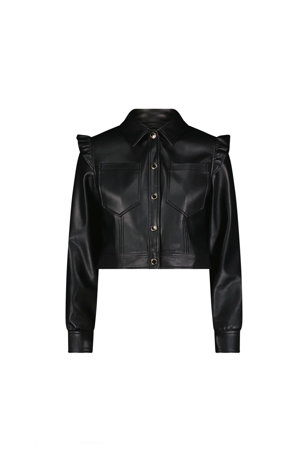 Chantal Ruffle Sleeve Leather Jacket - Black | The Noli Shop