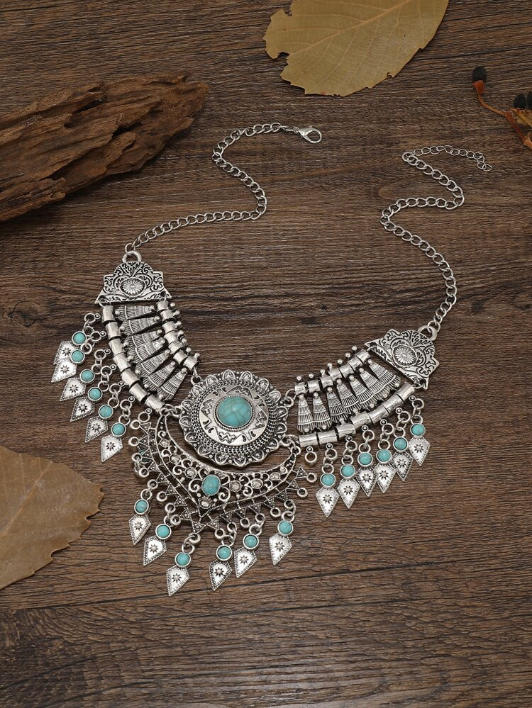 EMERY ROSE Turquoise & Geometric Decor Layered Necklace | SHEIN