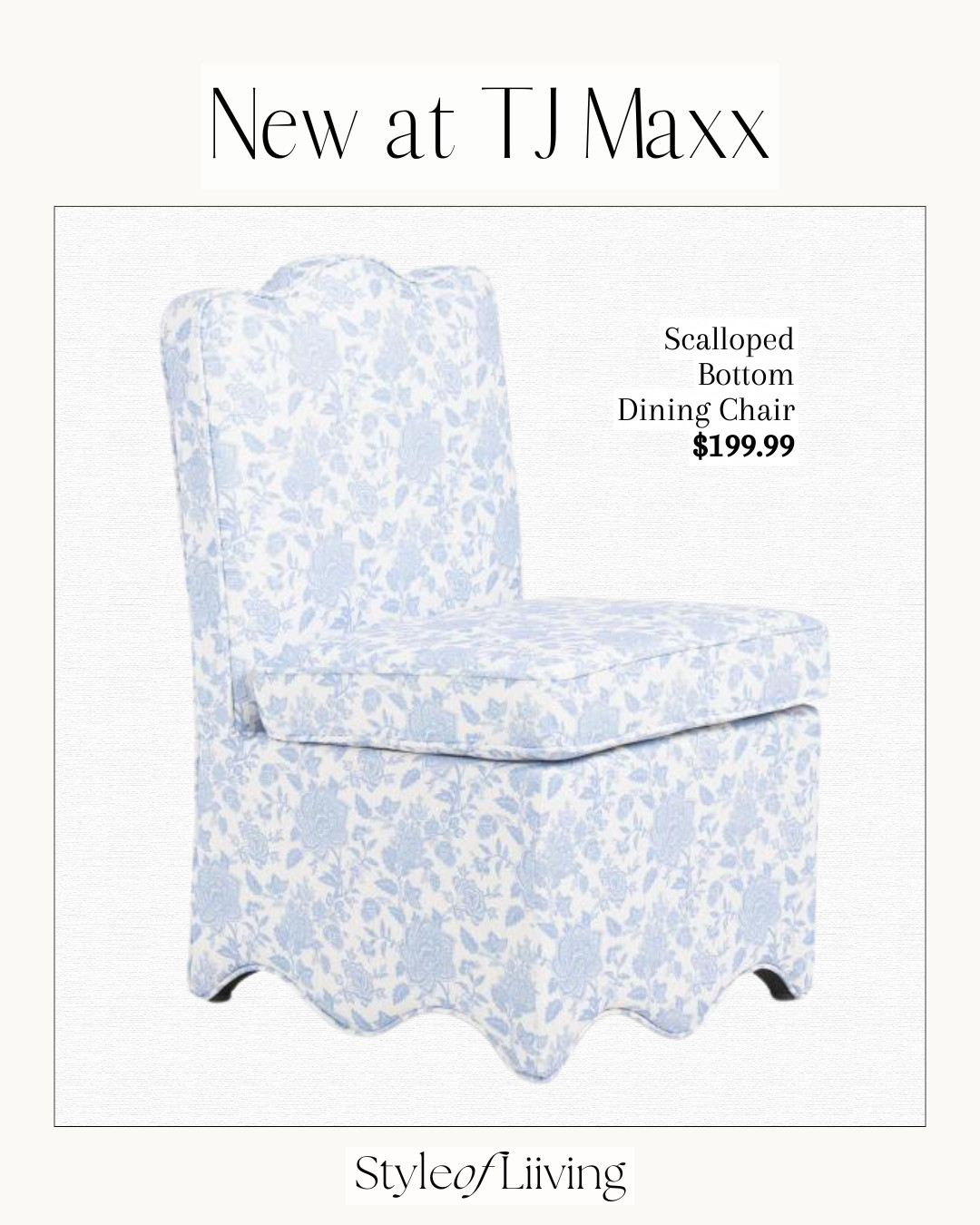 New at TJ Maxx! This beautiful blue and white floral pattern, scalloped bottom dining chair. Cushioned back and seat. #diningchair #tjmaxx #marshalls #diningfurniture  

 #LTKSeasonal #LTKHome #LTKSaleAlert