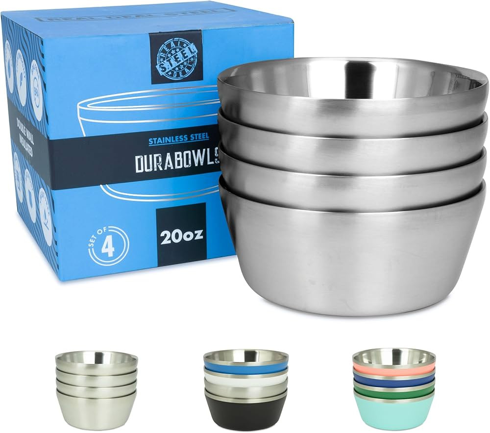 Stainless Steel Insulated Bowls for Kids and Adults - 20 Oz Double Wall Metal Bowls for Ice Cream... | Amazon (US)