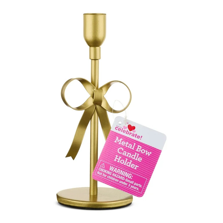 Metal Bow Taper Candle Holder, Gold, 8", Valentine's Day by Way To Celebrate | Walmart (US)