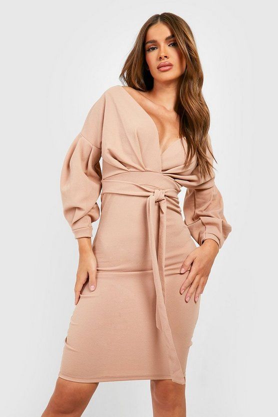 Off the Shoulder Wrap Midi Dress | Boohoo.com (US & CA)