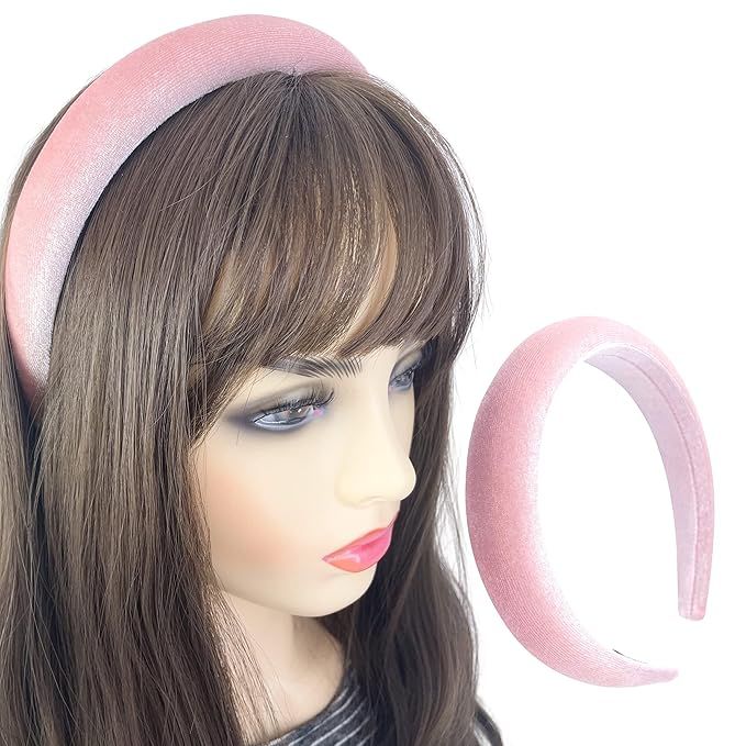 Firecolor Chic Pink Padded Headband Velvet Headbands Puffy Sponge Thick Hairbands Vintage Wide Ha... | Amazon (US)