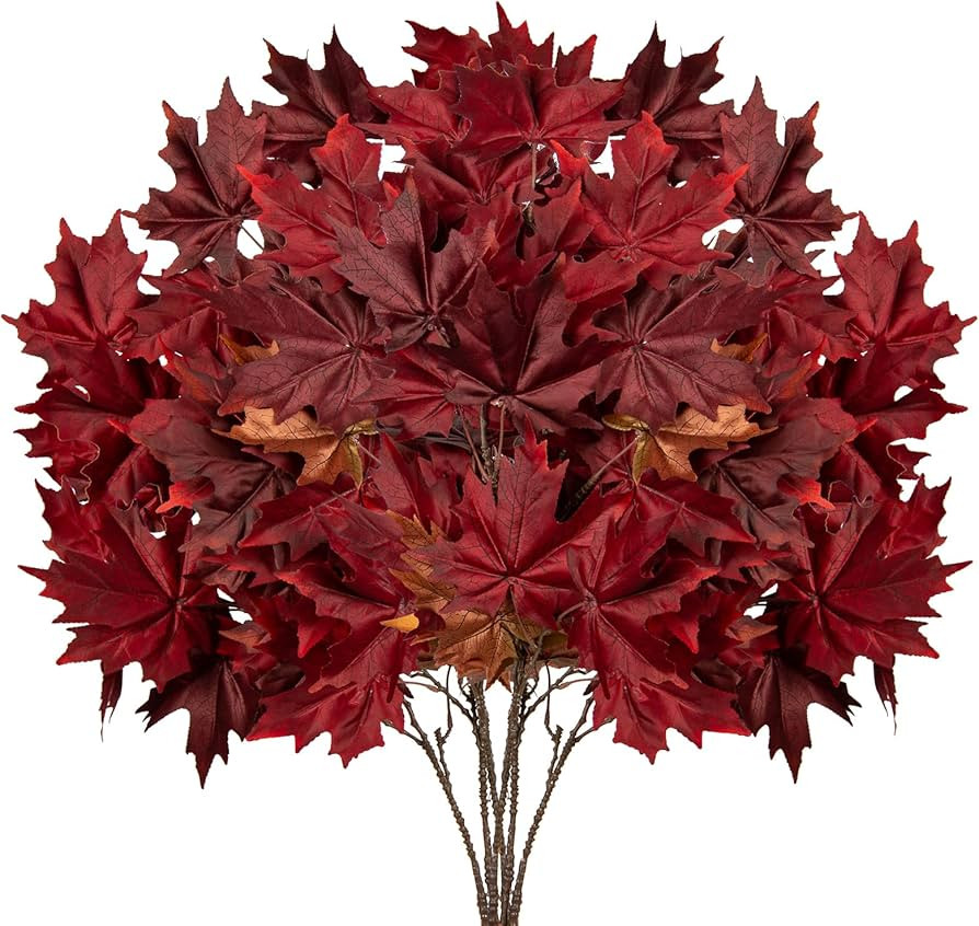 6Pcs Artificial Maple Leaves Branches 41'' Long Stem Autumn Fake Fall Leaves Stems Plants Faux Ma... | Amazon (US)