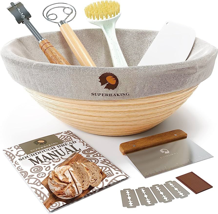 Superbaking Banneton Bread Proofing Basket Set, Round 9" Sourdough Proofing Basket for Bread Maki... | Amazon (US)