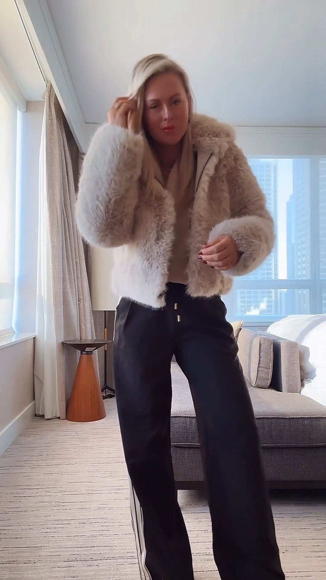 What I wore in the city! 
Elevated track pants for a casual brunch outfit in the city! 
I’m in smalls. 5 colors now! Love these pants! 🤍🤍🤍

Track pants. Faux fur. Date night. Jacket. 

#LTKootd #LTKgrwm #LTKSeasonal