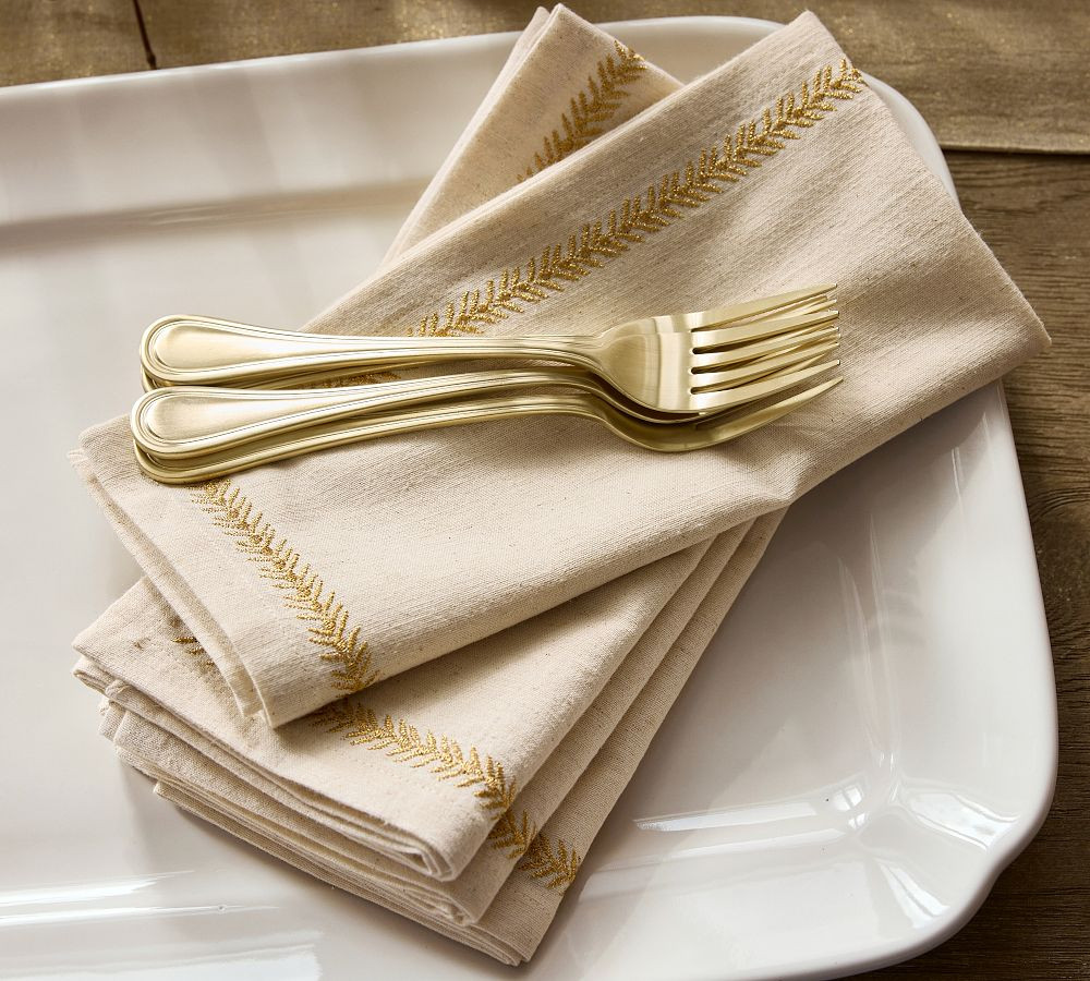 Gold Border Embroidered Napkins - Set of 4 | Pottery Barn (US)