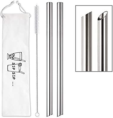 [Angled Tips] 2 Pcs Jumbo Reusable Boba Straws & Smoothie Straws, 0.5" Wide Stainless Steel Straw... | Amazon (US)