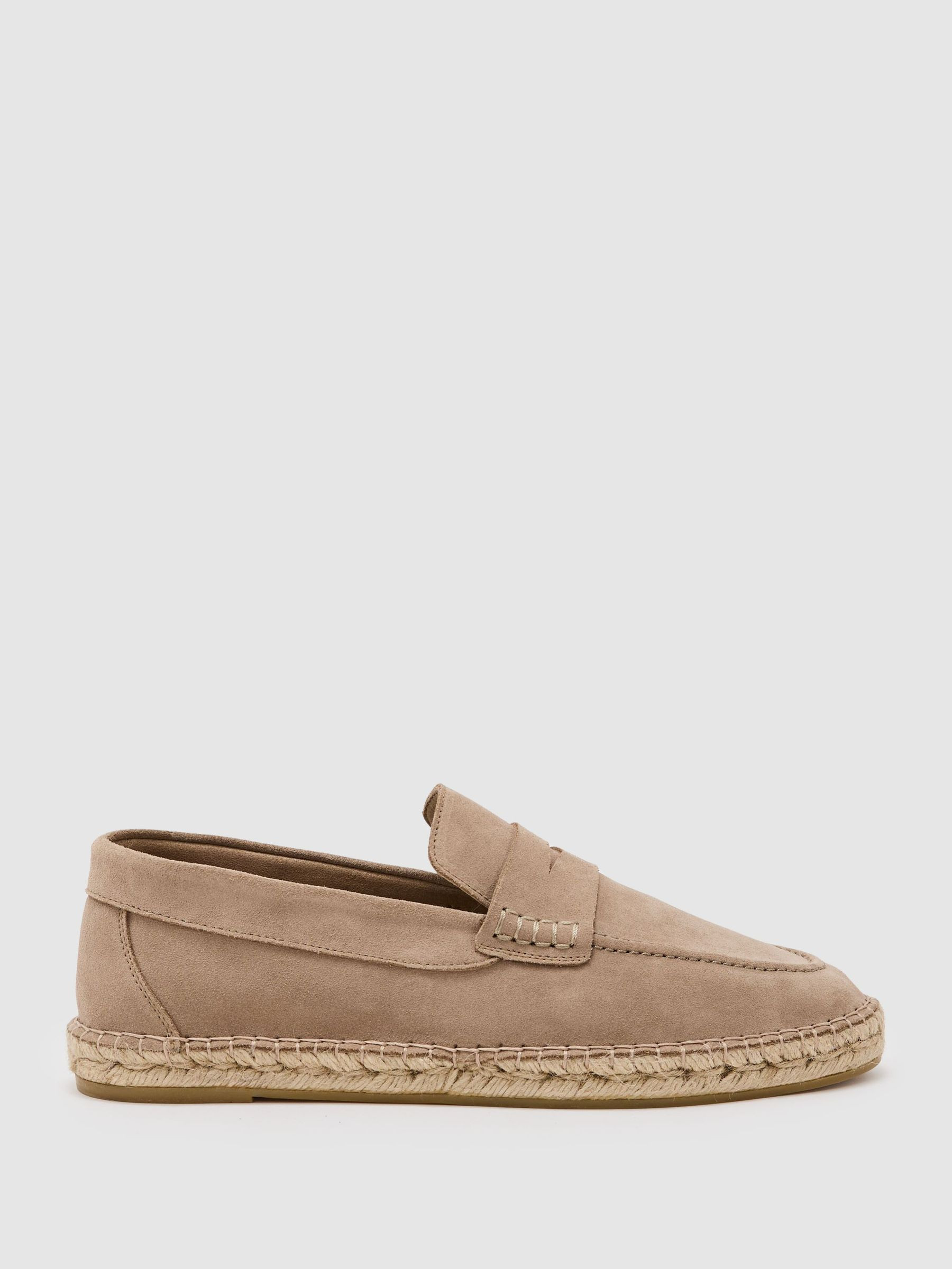 Reiss Suede Penny Loafer Espadrilles in Stone | REISS | Reiss US