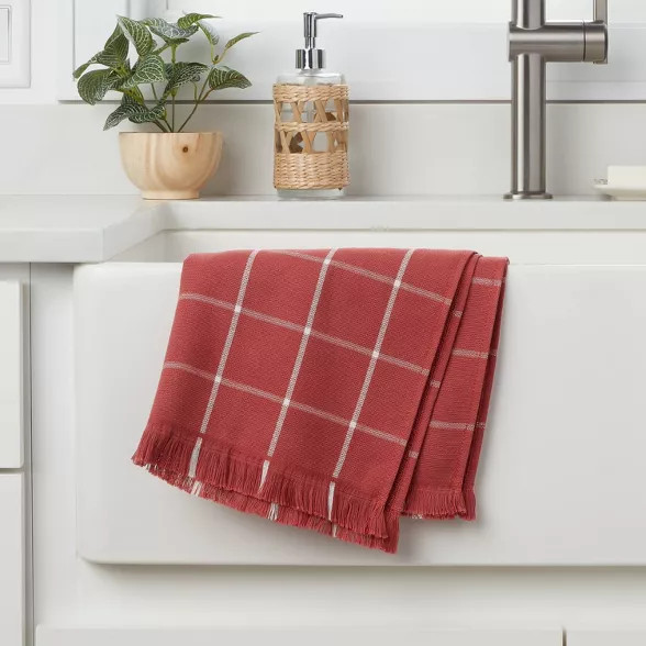 Cotton Terry Kitchen Towel with Fringe Red - Threshold™ | Target