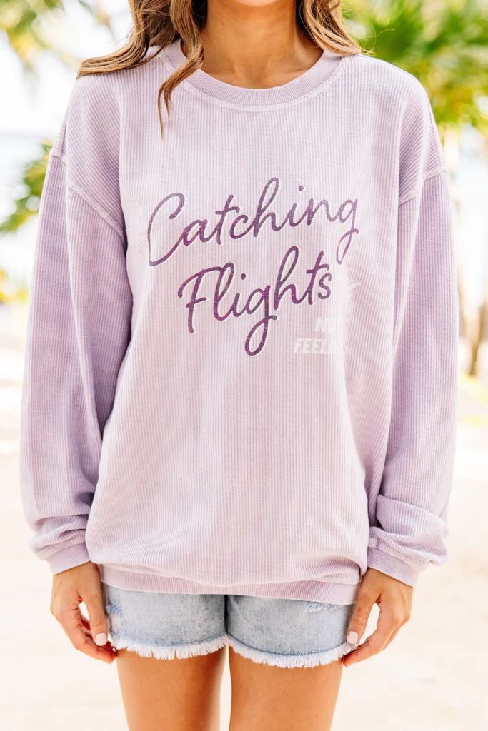 Catching Flights Lilac Purple Corded Graphic Sweatshirt | The Mint Julep Boutique