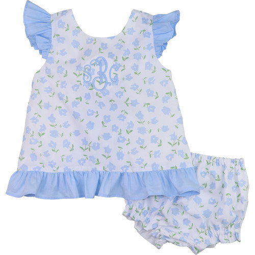 Blue Floral Print Ruffle Diaper Set | Cecil and Lou