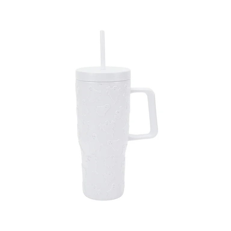 Way To Celebrate 30 Ounce Acrylic Double Wall Embossed Ghost Tumbler with Straw and Handle, White... | Walmart (US)